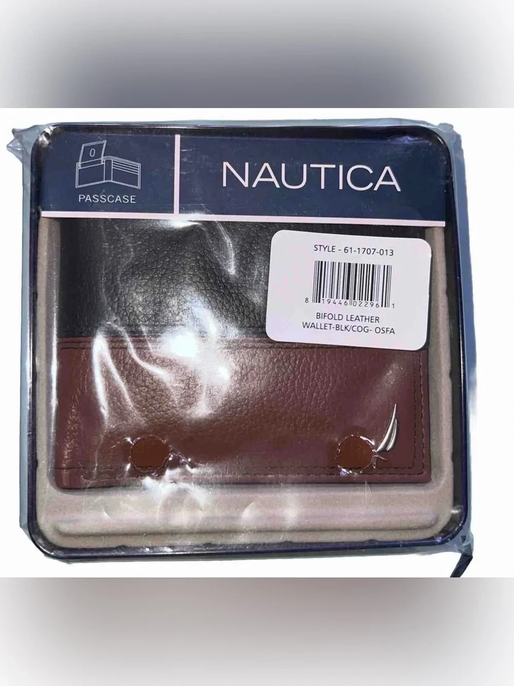 Nautica Black / Cognac Bifold Leather Wallet NEW